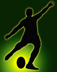 Image showing Green Glow Ball Sport Silhouette - Rugby Football Kicker