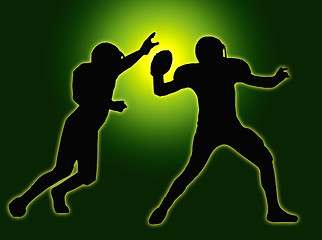 Image showing Green Glow Silhouette American Football Quarterback and Defender