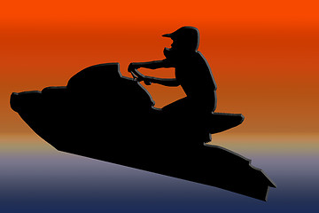 Image showing Sunset Back Jet-ski Racer Jumping