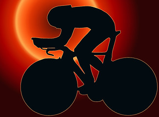 Image showing Sunset Back Sport Silhouette - Bicycle Racer