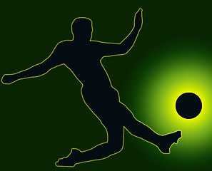 Image showing Green Back Sport Silhouette Soccer player kicking ball