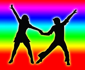 Image showing Color Bands Back Dancing Couple 70s