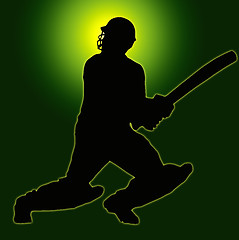 Image showing Green Gold Back Sport Silhouette - Cricket Batsman