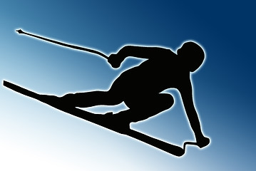 Image showing Blue Back Sport Silhouette - Speeding Skier