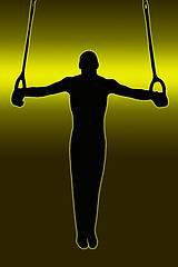 Image showing Green Gold Back Sport Silhouette - Gymnast on Rings