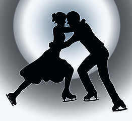 Image showing Spotlight Back Silhouette Ice Skater Couple Embrace