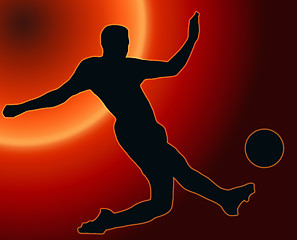 Image showing Sunset Back Sport Silhouette Soccer player kicking ball