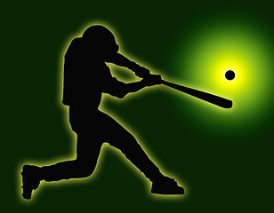 Image showing Green Back Baseball Batter Hitting Ball