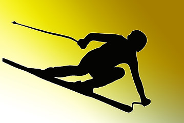 Image showing Gold Back Sport Silhouette - Speeding Skier