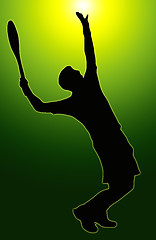 Image showing Green Glow Sport Silhouette - Tennis Player Serving