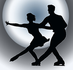 Image showing Spotlight Back Silhouette Ice Skater Couple Side by Side