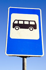 Image showing Bus stop road sign on background of blue sky.