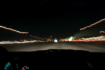 Image showing Highway Traffic and Lights at Night