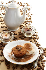 Image showing Chocolate cake with whipped cream.