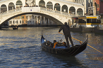 Image showing Gondolas near the Rialto bridge