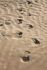 Image showing Human trace of a foot on yellow sand