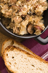 Image showing traditional polish sauerkraut (bigos) with mushrooms and plums