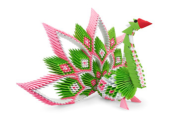 Image showing Origami_green-pink bird