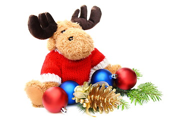 Image showing Soft toys and Christmas balls.