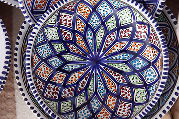 Image showing Tunisian colorful oriental pottery, detail