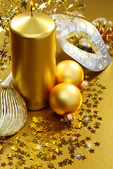 Image showing Golden Christmas still life.