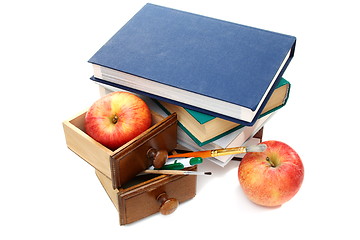 Image showing Still life with books and educational supplies.