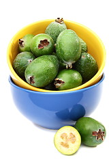 Image showing Ripe feijoa fruit in bowl.