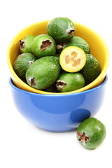 Image showing Ripe feijoa fruit in bowl.
