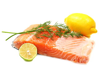 Image showing Fresh salmon fillet with herbs.