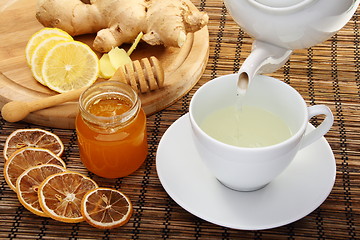 Image showing Ginger tea with honey and lemon.