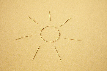 Image showing Sun drawn on sand of the beach