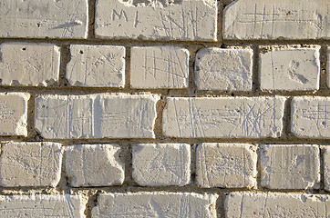 Image showing Wall made of white brick closeup background.