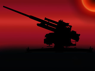 Image showing WW2 Sunset Anti Aircraft Gun