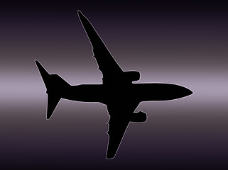 Image showing Twin Jet Airplane Isolated Silhouette in Purple Sky