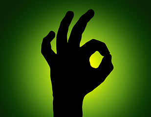 Image showing Silhouette All Fine Hand on Green Colored Background
