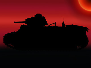 Image showing WW2 Sunset Tank Silhouette