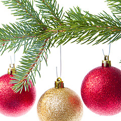 Image showing red christmas ball hanging from tree