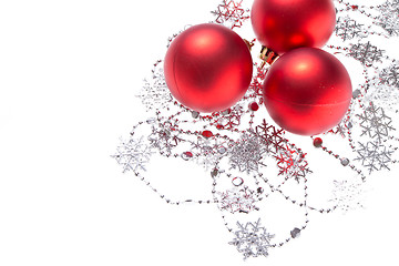 Image showing christmas balls with snowflake tinsel