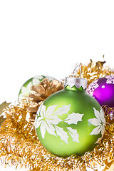 Image showing christmas balls with tinsel