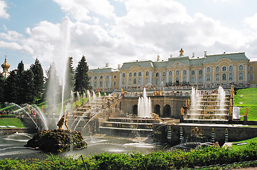 Image showing Peterhof. Great cascade. Fountains.