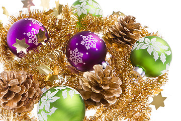 Image showing christmas balls with tinsel