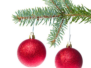 Image showing red christmas ball hanging from tree