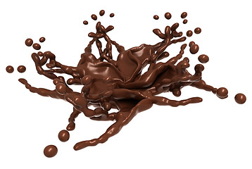 Image showing Splash: Liquid chocolate shape with drops isolated