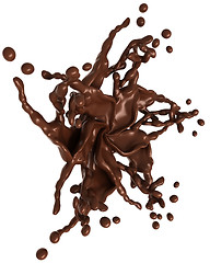 Image showing Splashing chocolate: Liquid star shape with drops isolated 