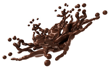 Image showing Splashing shape: Liquid chocolate with drops isolated