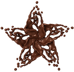 Image showing Splashing star: Liquid chocolate with drops isolated