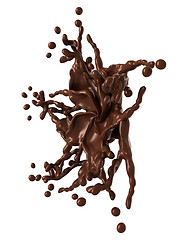 Image showing Splash: Liquid chocolate star shape with drops