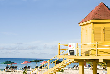 Image showing colorful lifeguard station Dover Beach Barbados St. Lawrence Gap