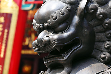 Image showing Bronze lion in chinese temple