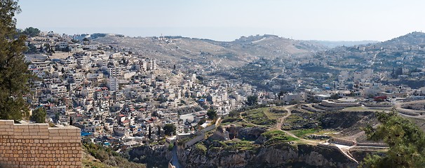 Image showing Panorama of Arab Silwan village in East Jerusalem from the Temple Mount